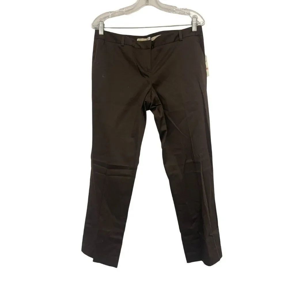 Michael Kors Women Pants 10P Brown Wellesley Ankle Fit Low Rise Straight Leg NWT